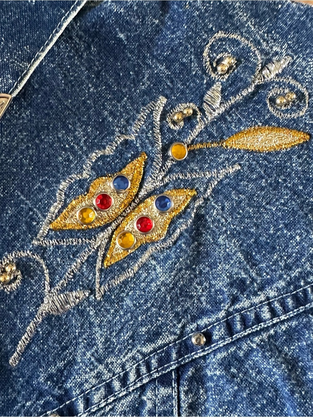 Vtg 80s 90s Pop Kids Denim 2 Pc Set Acid Wash Ruffle Skirt Butterfly Western 12 - Picture 4 of 16